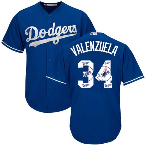 Dodgers #34 Fernando Valenzuela Blue Team Logo Fashion Stitched MLB Jersey